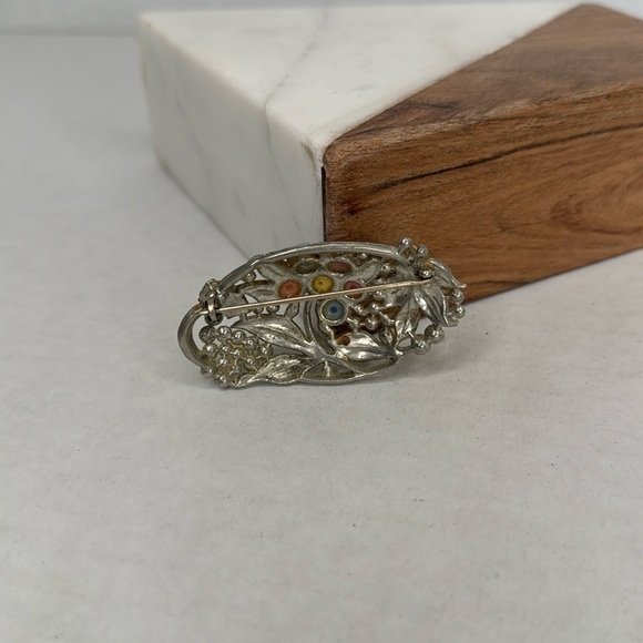 Antique 1920s Floral Enamel Brooch with Multicolor Accents lot B25 - Picture 3 of 7